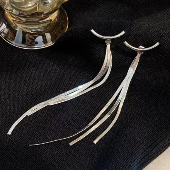 NEW STERLING SILVER TASSEL BAR LONG ARC EARRINGS, NICE EARRINGS, CUTE EARRINGS - Picture 6 of 6